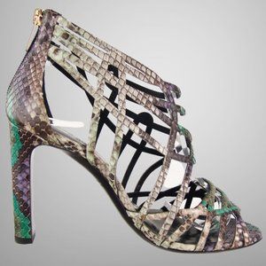 Hermes Multicolor Python Open Toe Cage Sandal Pumps Shoes Heels